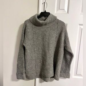 Free People 100% Wool Oversized Grey Waffle Knit Sweater